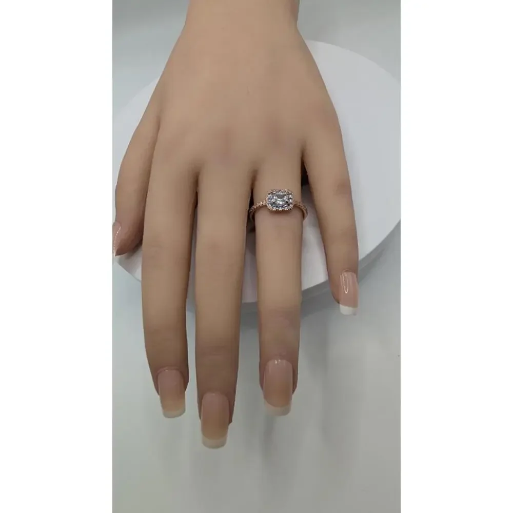 Rose Gold Plated Ring with Aquamarine and Clear Accent Stones Size 8